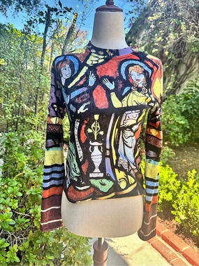 Cop Copine Velvet Long Sleeve Abstract Top Size 2
